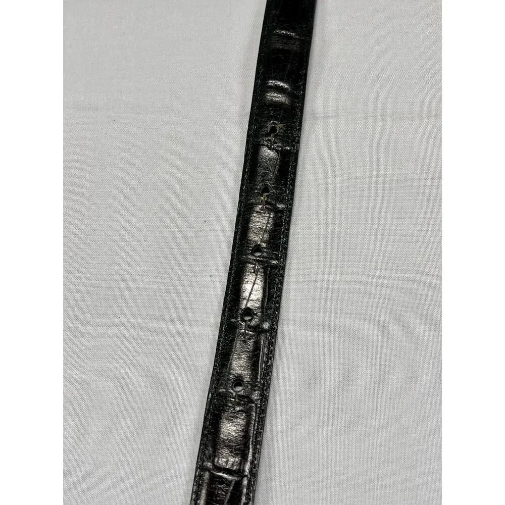 Brighton Belt Black Croc Embossed Leather Silver Heart Buckle Womens Medium 30